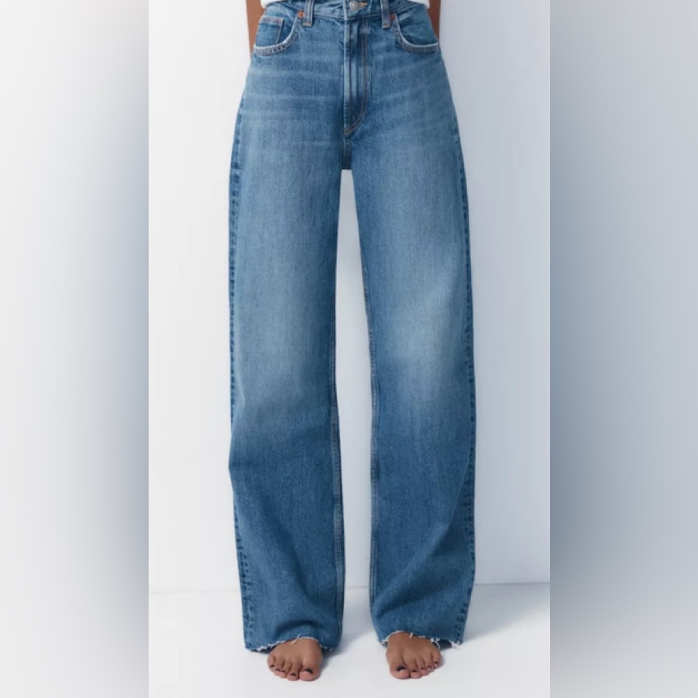 ZARA TRF HIGH RISE WIDE LEG JEANS 6